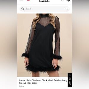 Lulus Immaculate Charisma Black Mesh Feather Long Sleeve Mini Dress